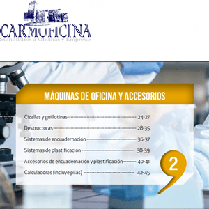 Cabecera de las distintas secciones del catálogo. Esta es 02 Máquinas y productos de oficina.