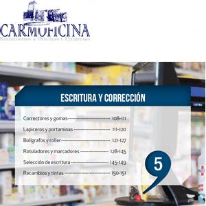 Cabecera del catálogo de Carmoficina 05 Escritura y productos de corrección.