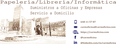 Logo de Carmoficina con fondo decorativo.